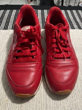 Reebok Red Leather Classic Lace-Up Sneakers